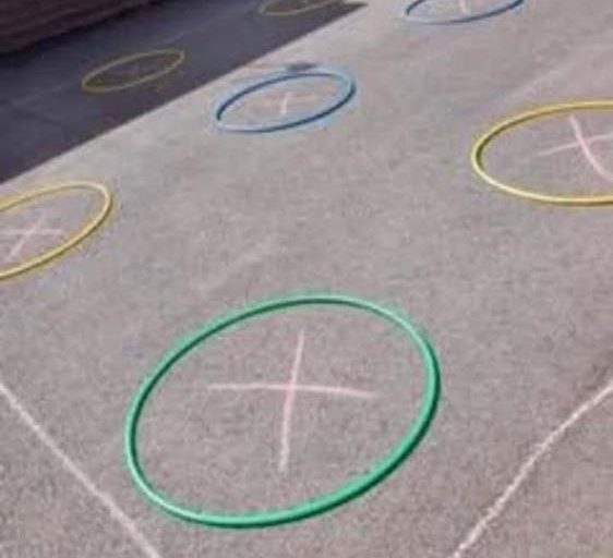  Holywell Village First School uses hoops to keep to social distancing rules