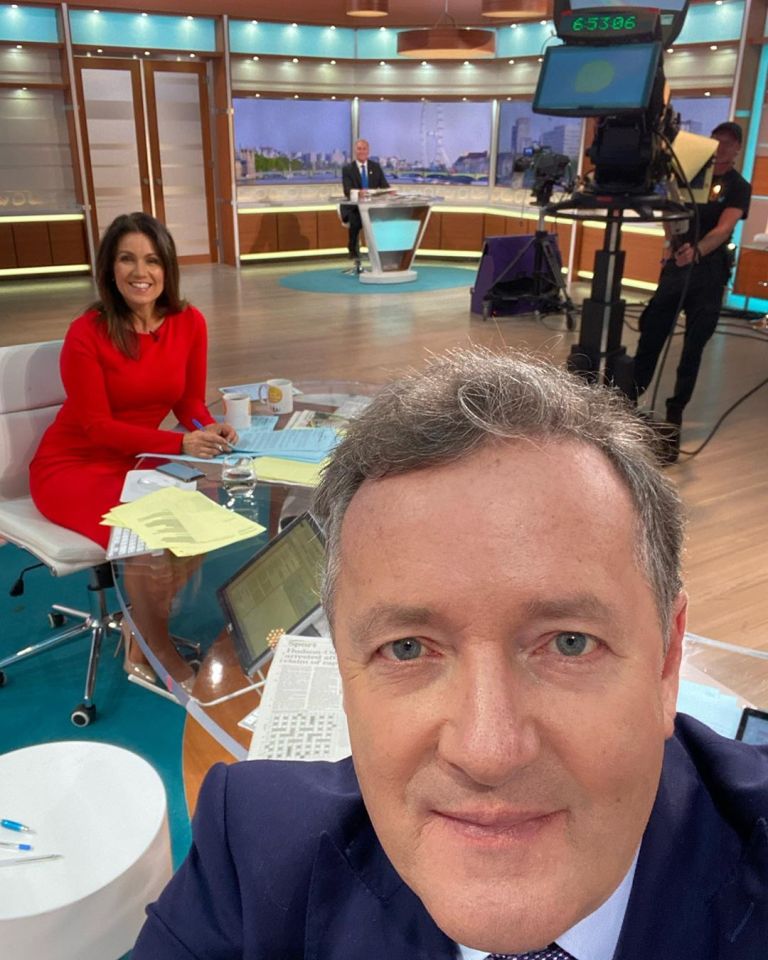 Piers Morgan shared a snap of socially distanced life on set at GMB