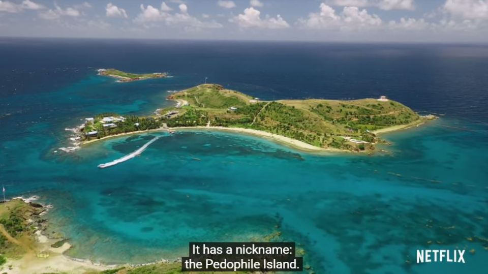  Clips from the Epstein's Caribbean resort, dubbed Pedo Island, also appeared in the documentary. Where many of his victims were abused