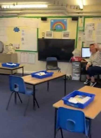  The children will sit at their own desk (pictured) once inside the classroom, but if they continue to break social distancing rules they will be sent home by staff