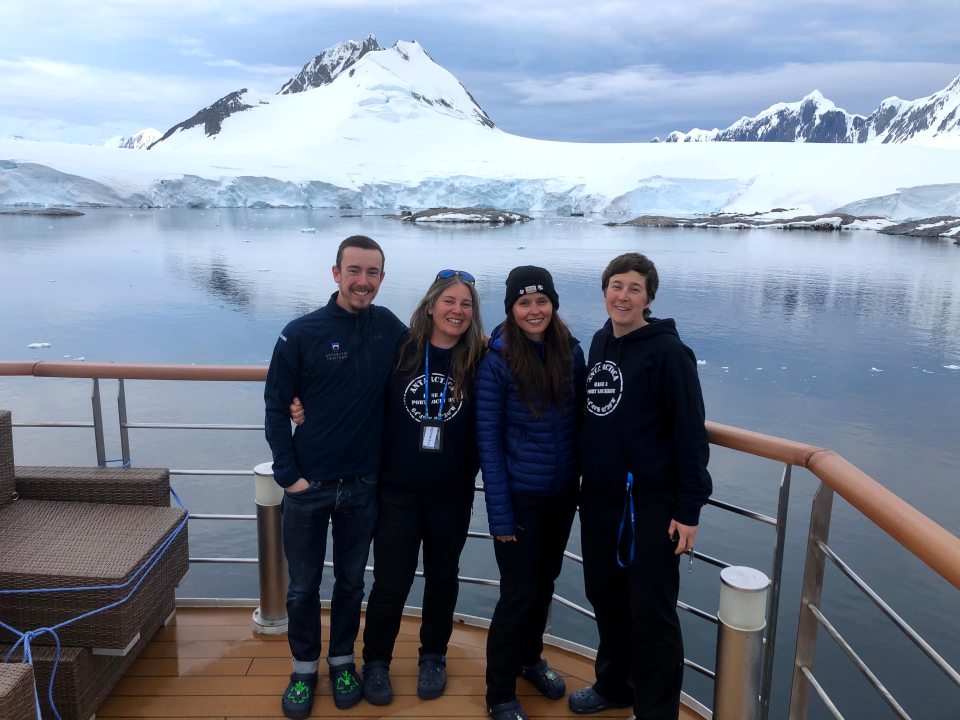 Adventurers Kit (left) and Lauren Elliot (second from right) worked at Lockroy together earlier this year