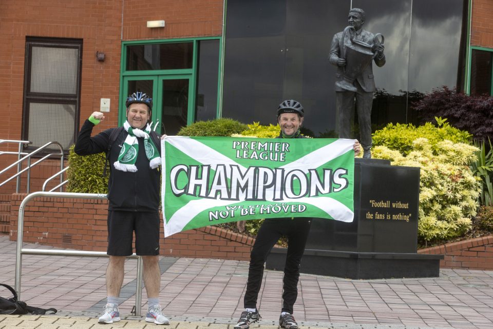  Fans celebrated Celtic's triumph outside the stadium on Monday