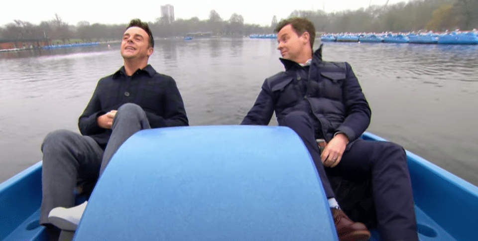  All the while hosts Ant and Dec are enjoying the peace and quiet on a pedalo in the Serpentine