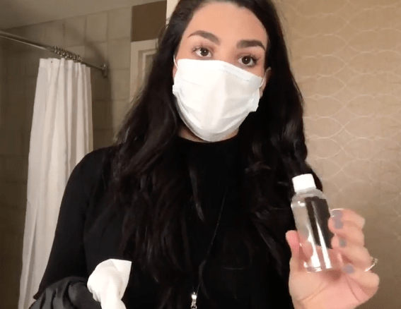 She uses a mixture of disinfectant wipes and spray as well as rubbing alcohol