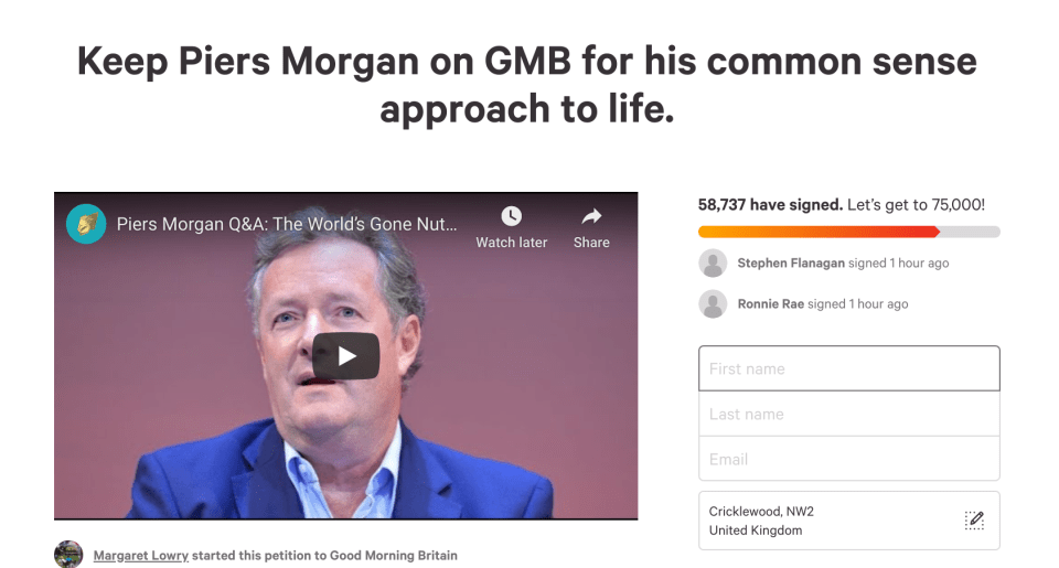  A petition to keep Piers Morgan on Good Morning Britain has more signatures than one to get him sacked