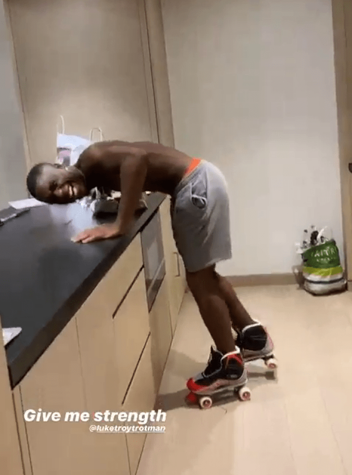  The shirtless reality star ended up roller skating around the kitchen after dinner