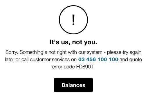 The following message is appearing on the First Direct app and website