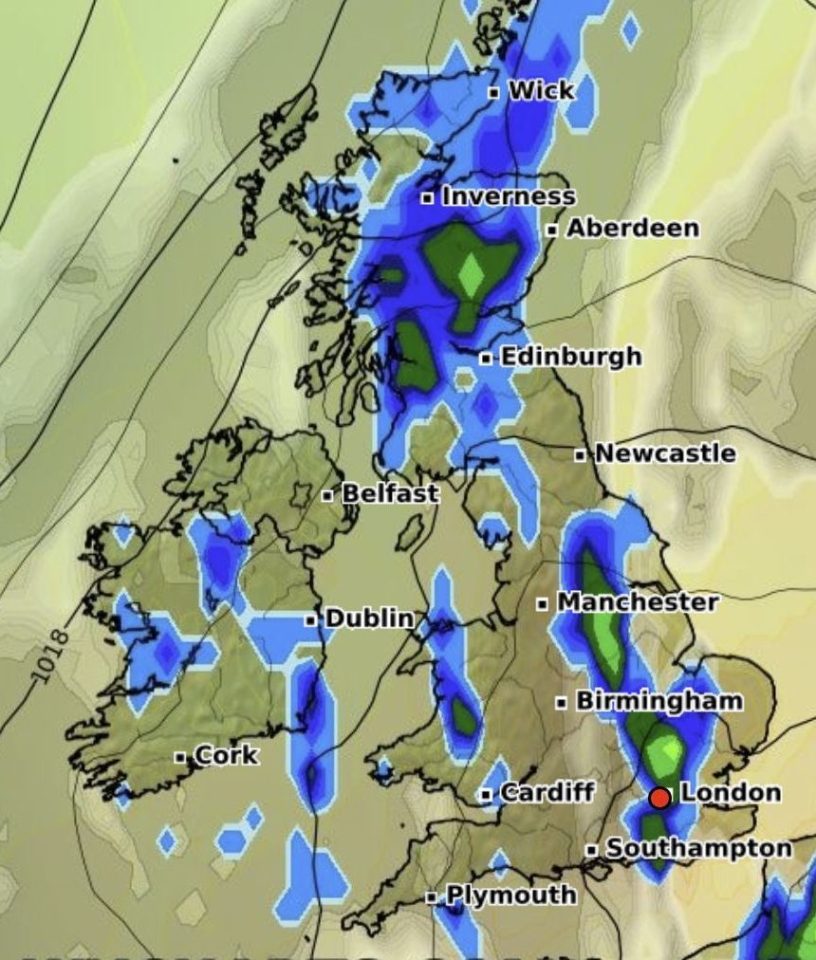  Rain is expected to hit the UK at the beginning of next week, spreading south