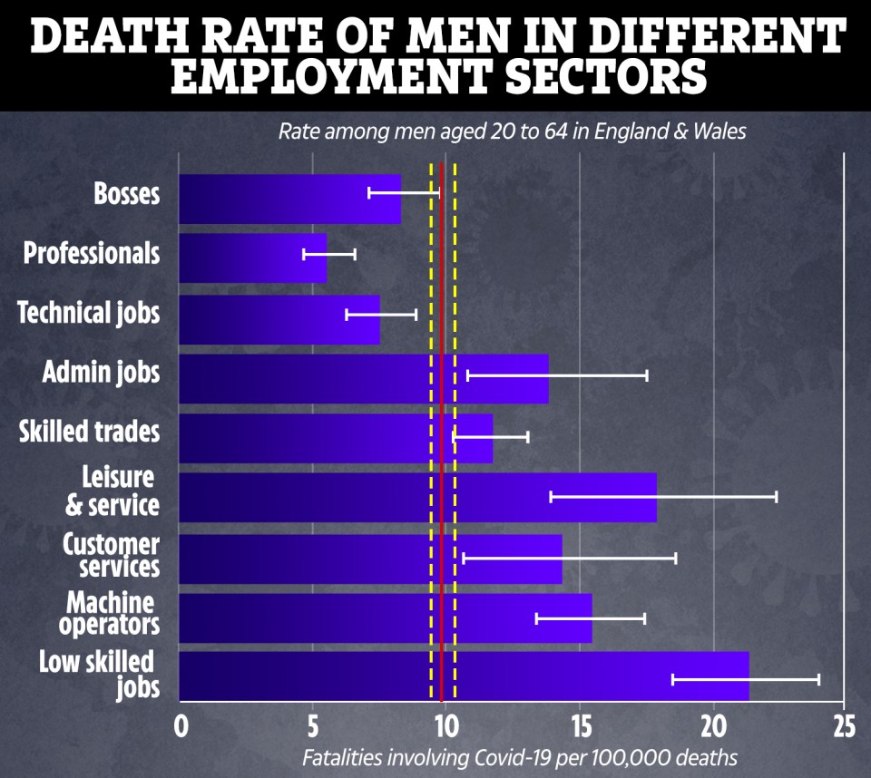  This graphic shows the low skilled workers are most likely to contract Covid-19