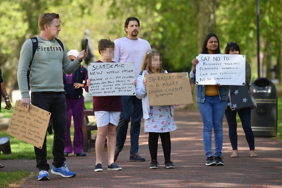  The group were protesting about the 5G conspiracy theory