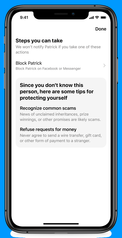 Facebook will start giving users advice on how to deal with unwanted or suspicious messages