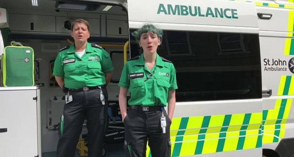  St John Ambulance paramedics were singing along as Britain joined together at song just after 9pm