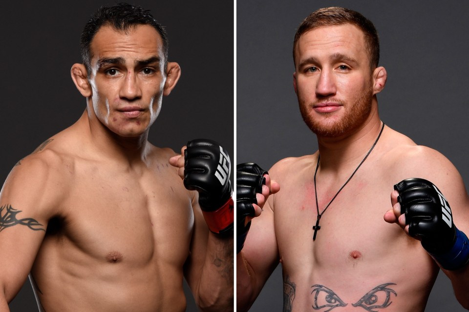  Tony Ferguson, left, fights Justin Gaethje for the interim lightweight belt at UFC 249