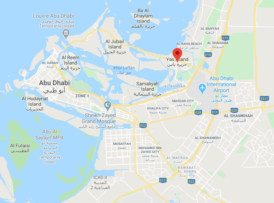  Yas Island shown on a map