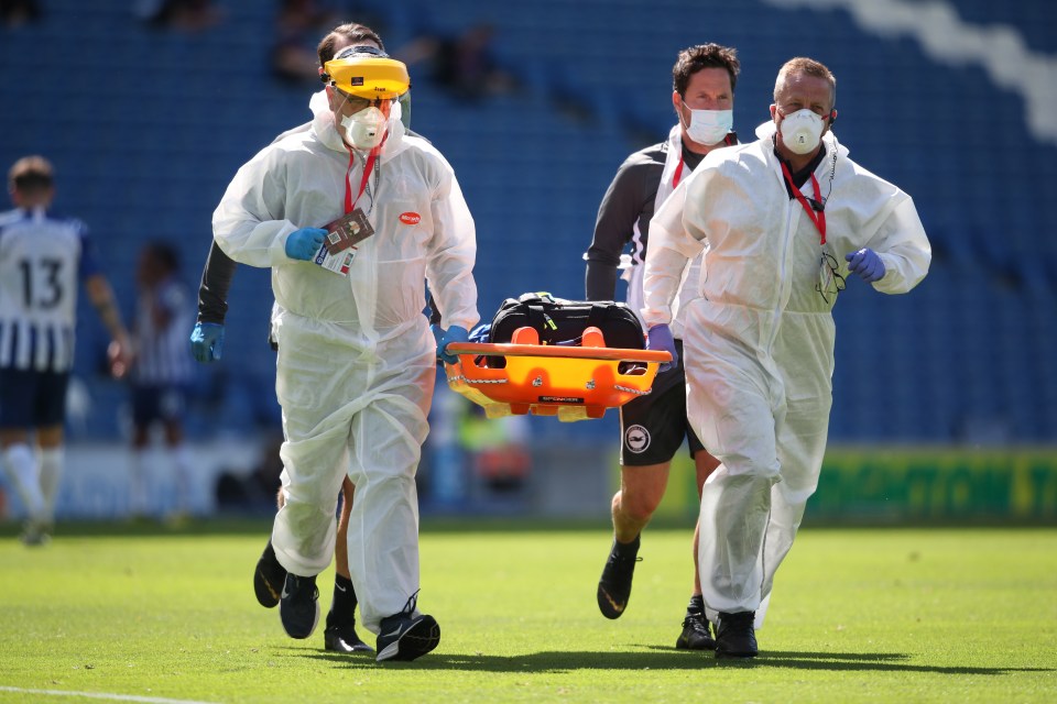  Arsenal keeper Bernd Leno was carried off the pitch on a stretcher