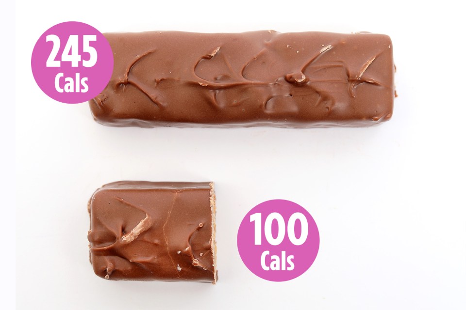 Snickers bars would also have to shrink by half to be under 100 calories