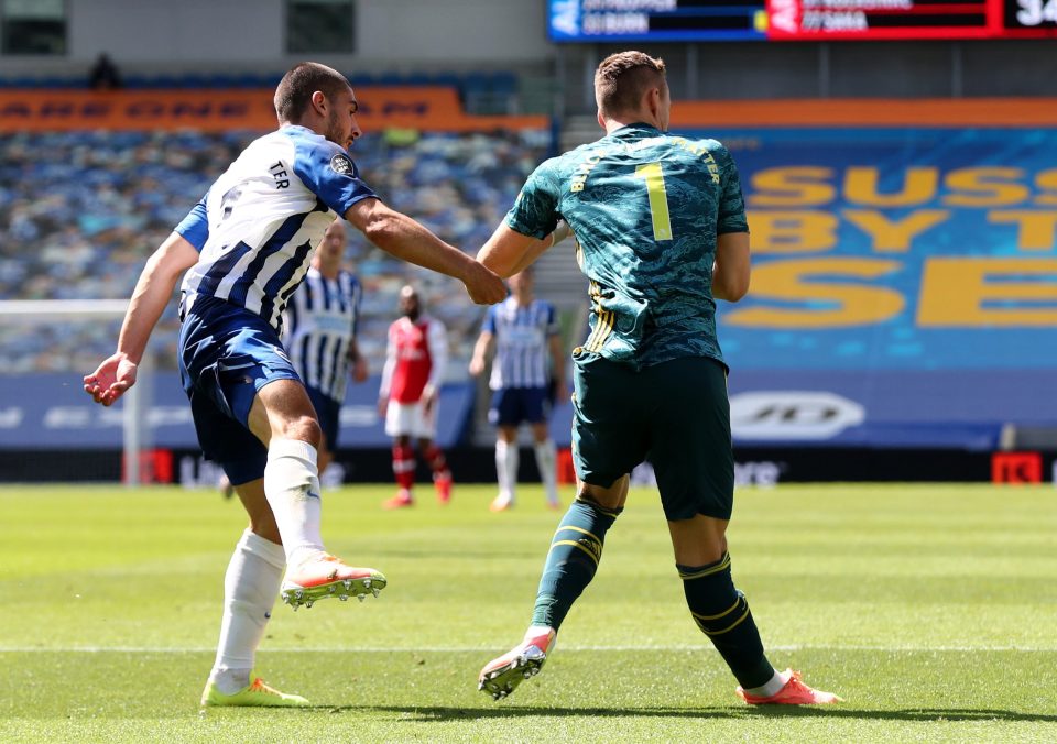  Bernd Leno suffered a horror knee injury after a clash with Neal Maupay