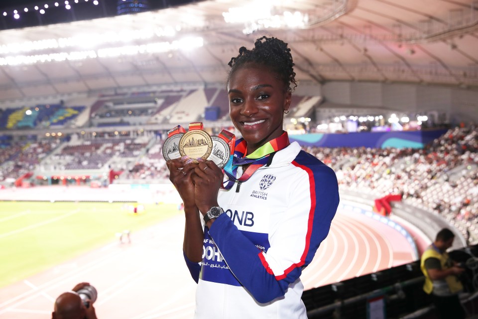  Dina made British history when she won a gold and two silvers at the World Championships in Doha and became the fastest woman in the world at 200m