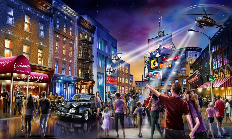 Visitors can start their journey in The Studios, a gritty, modern-day warehouse district with blockbuster action movie features