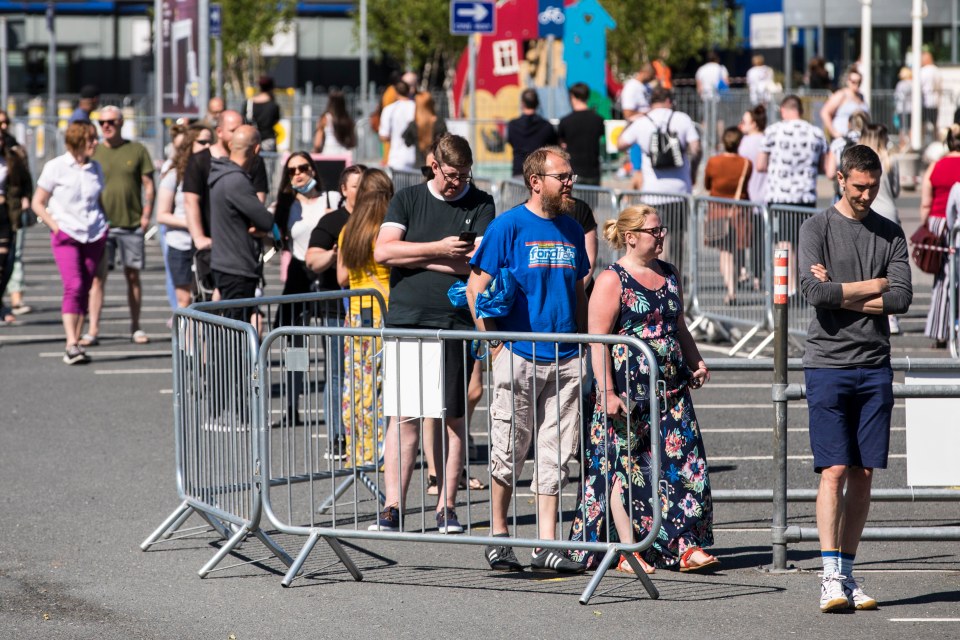 Shoppers are being separated by metal barriers - picture taken in Warrington