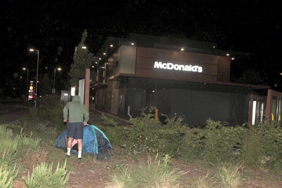 An eager McDonald's fan was seen camping overnight in Gosport