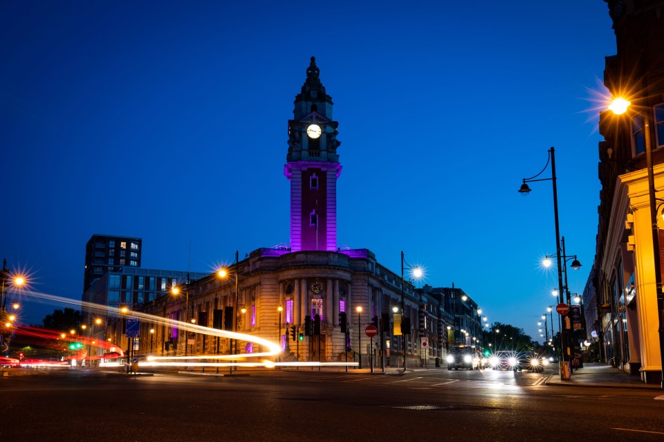 Lambeth Town Hall in Brixton was lit up in purple to honour George Floyd who was killed on May 25 while in police custody in Minneapolis, US