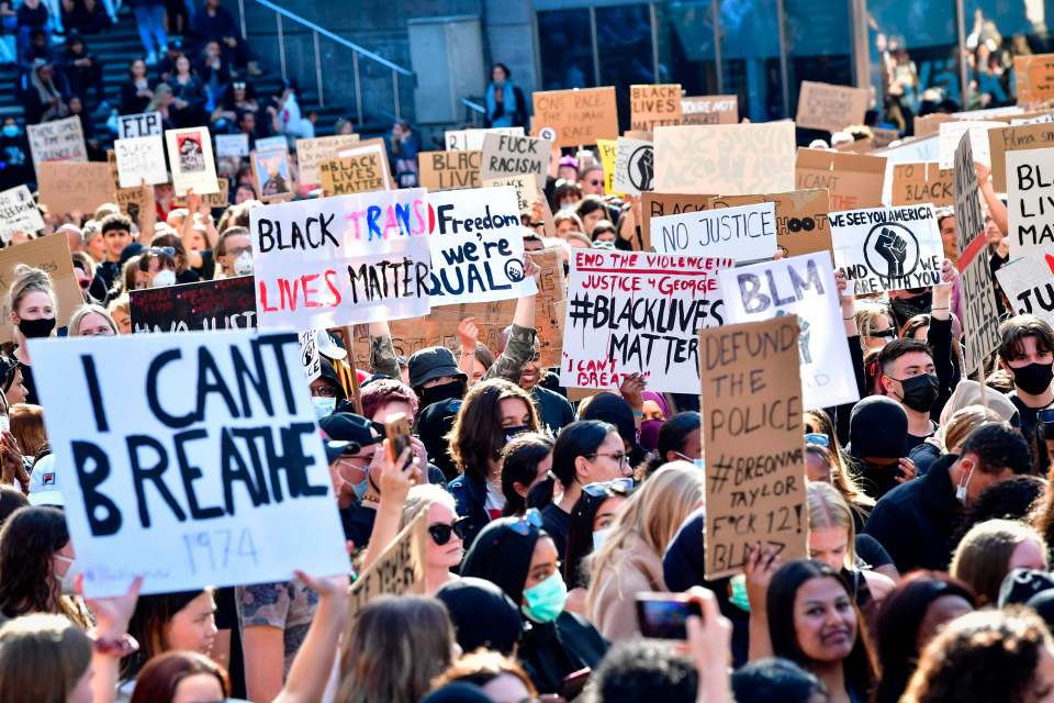  Participants hold placards during a protest in solidarity with the Black Lives Matter movement, in Stockholm, Sweden