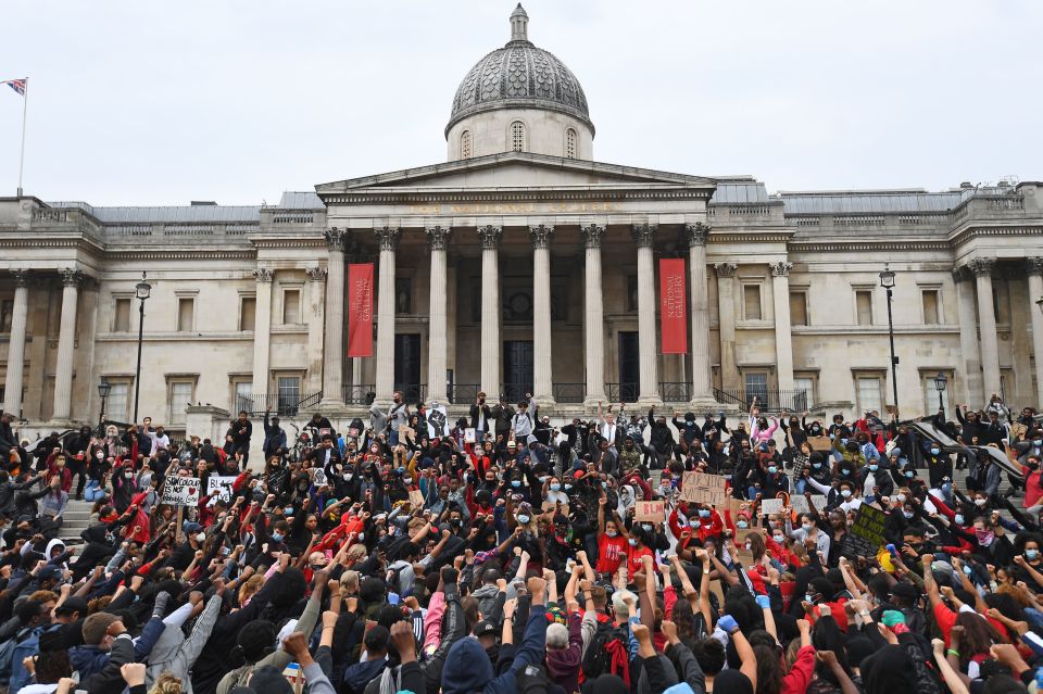 Young people demonstrate at a Black Lives Matter protest in Trafalgar Square