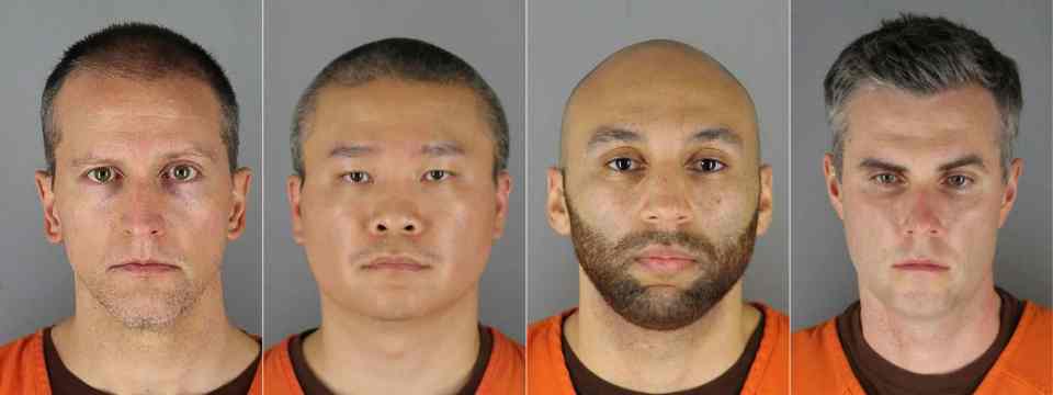 From left, the booking pics of ex-officers Derek Chauvin, Tou Thao, J. Alexander Kueng and Thomas Lane