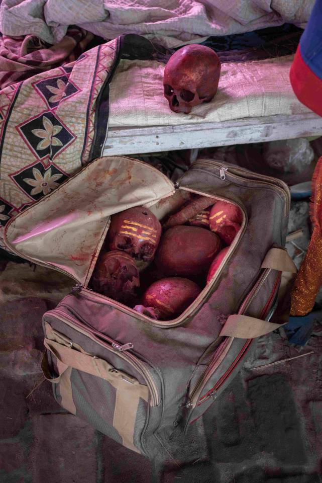  A collection of skulls as found in an Aghori home