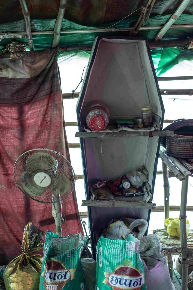  A coffin is used as decor in this Aghori home