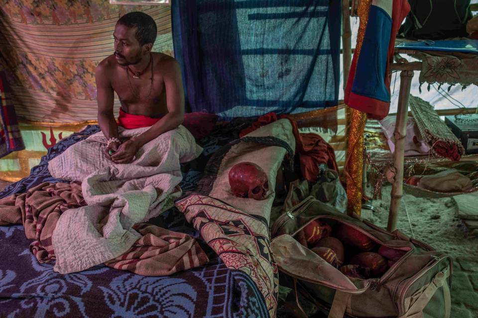  The macabre interior of an Aghori home, where the remains of dead bodies are used to build alters