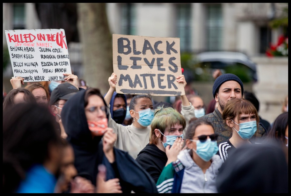 A group of Black Lives Matter protesters gather on Parliament Square