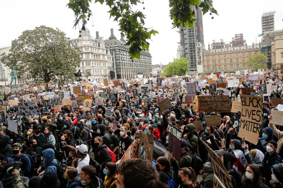 Thousands gathered outside Parliament Square in London yesterday