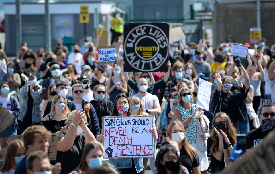 Protesters in Weymouth, Dorset, on Sunday