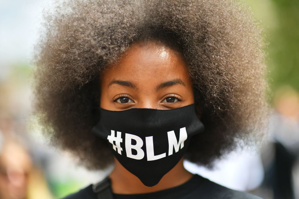  A protester wears a BLM face mask in Bristol