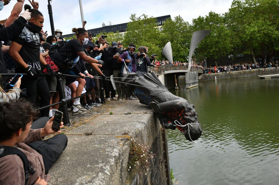 Thousands of anti-racism demonstrators watched as the statue toppled in