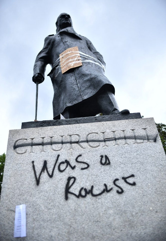 The first Churchill statue was vandalised with the message 'was a racist'