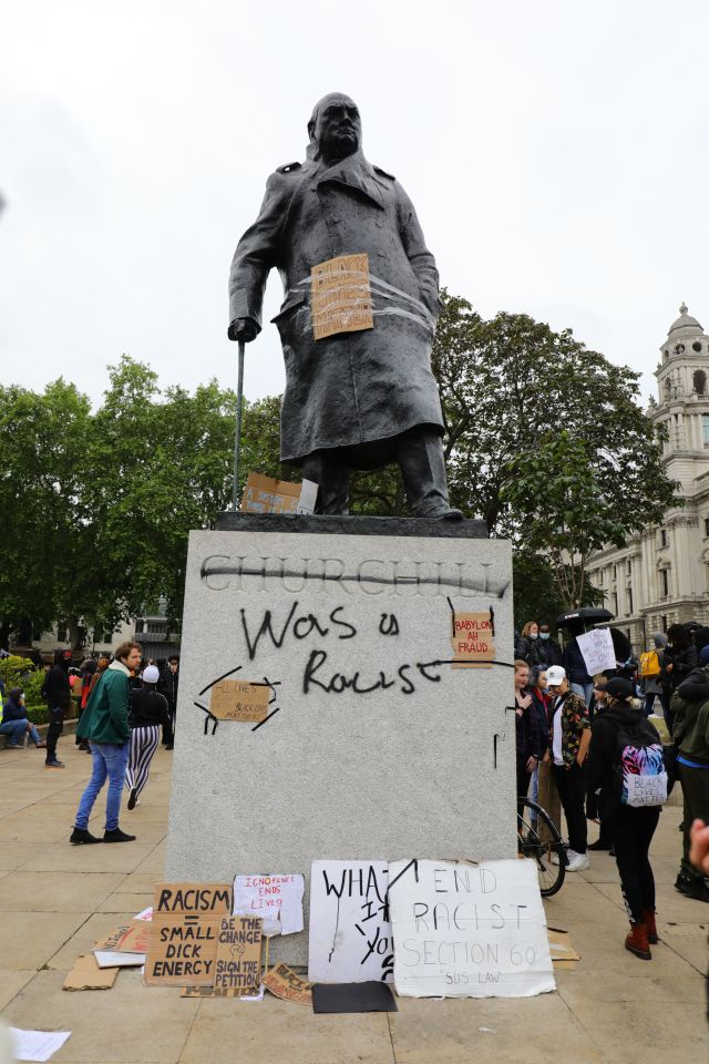 The Churchill statue is defaced