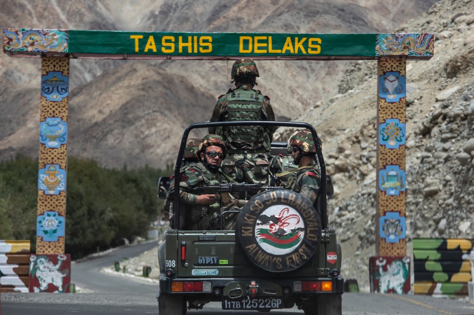 Indian soldiers patrolling in the disputed Ladakh region