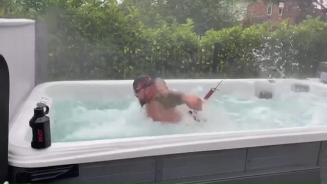  Eddie Hall has been preparing for his boxing fight with a gruelling tethered swimming workout