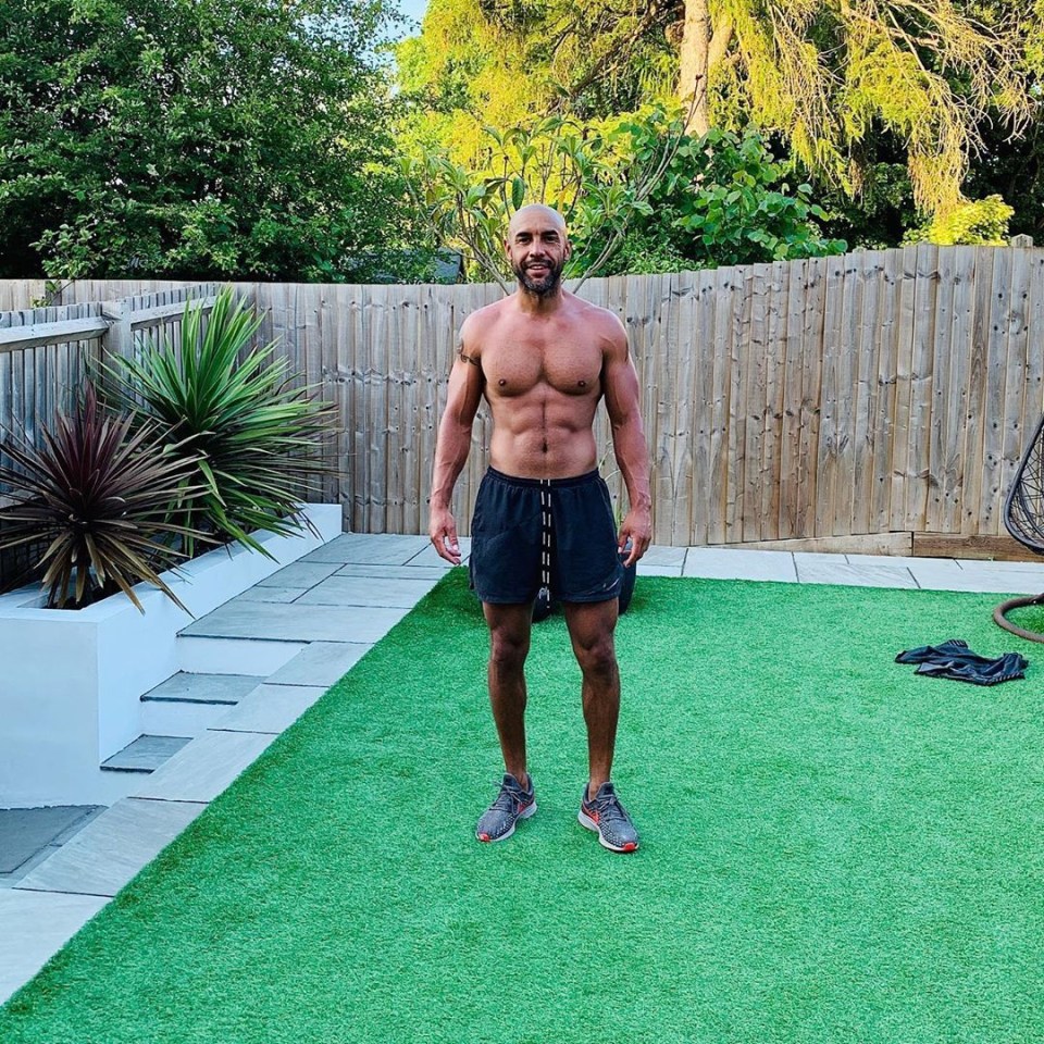 Alex showing off his hard work and good physique in the spacious garden