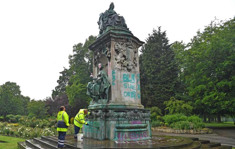  A monument to Queen Victoria in Leeds has been targetted with grafitti.