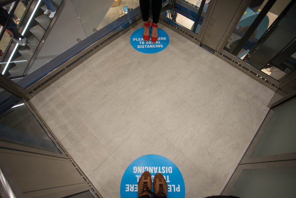 Lifts will include stickers on the floor to ensure shoppers keep apart