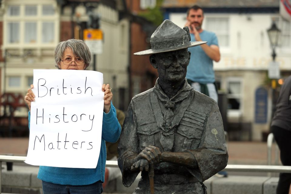 This woman also joined the counter demonstration over the removal of Baden-Powell's statue