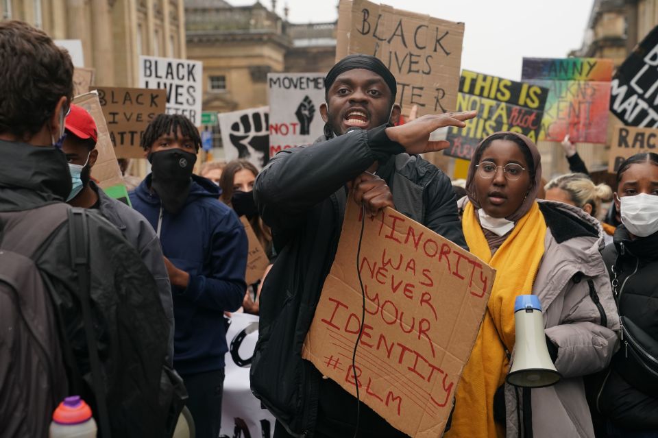 Demonstrators at a Black Lives Matter protest at the Grey's Monument in Newcastle