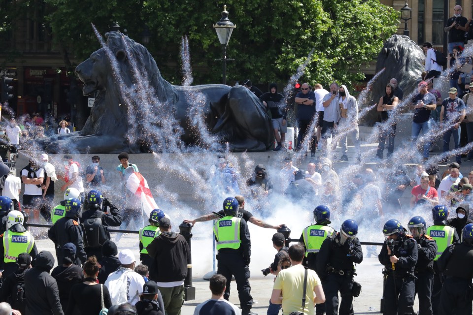 Smoke bombs and bottles were thrown during yesterday’s clashes