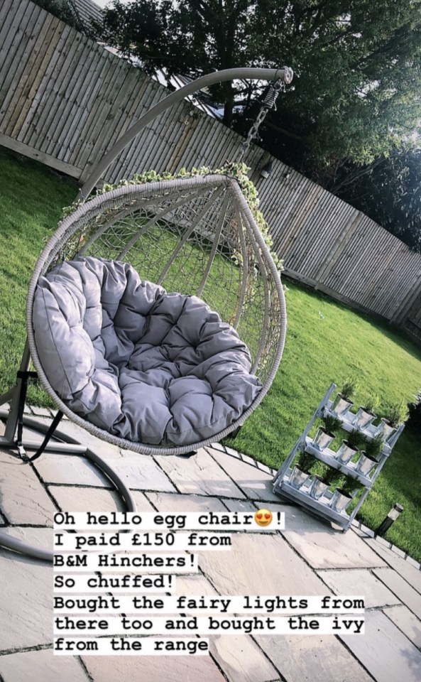 Mrs Hinch is adding another hanging char outside, along with the egg chair she already has