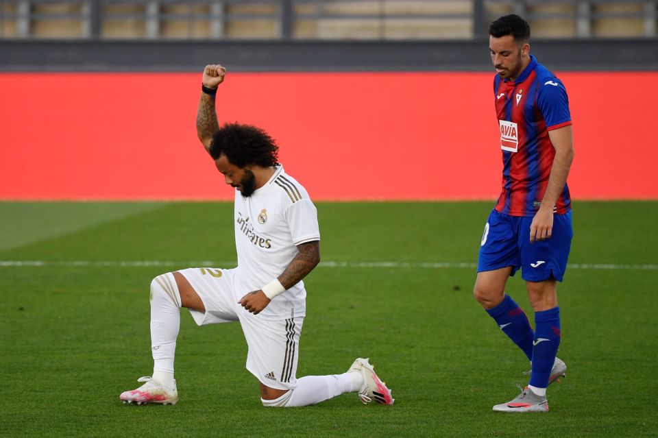  Marcelo took a knee and raised a Black Power fist in support of the Black Lives Matter movement as Real Madrid breezed past Eibar