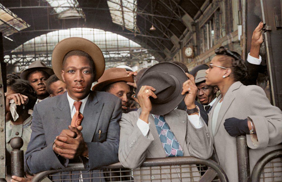 West Indian immigrants arrive at Victoria Station, London, after their journey from Southampton Docks, 1956